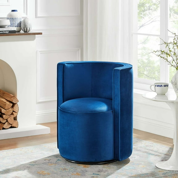 Modway Della Performance Velvet Fabric and Iron Swivel Chair in Navy
