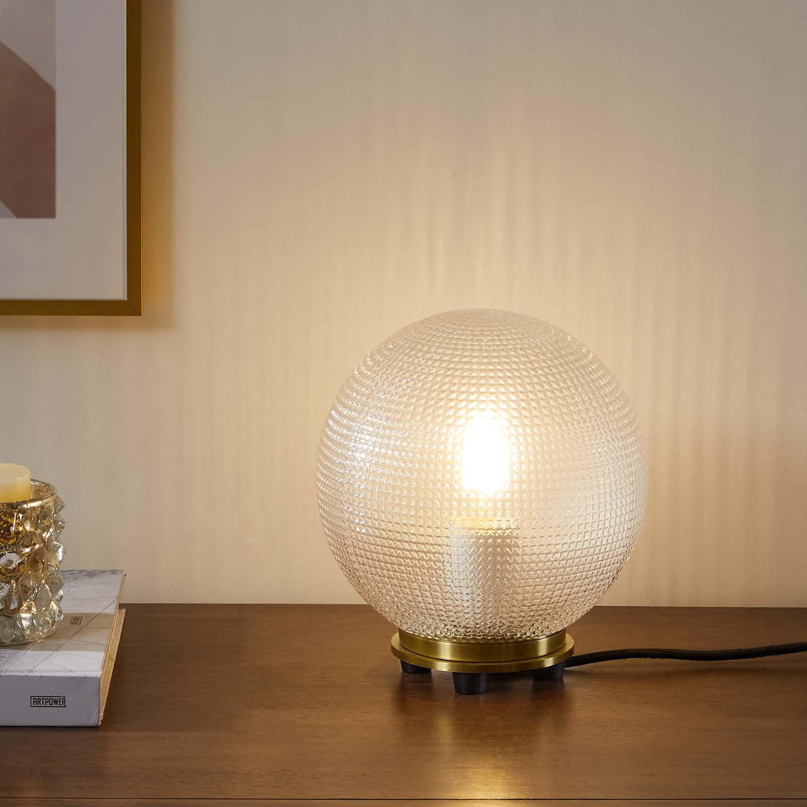 Clear Glass Globe Table Lamp with Satin Brass Base