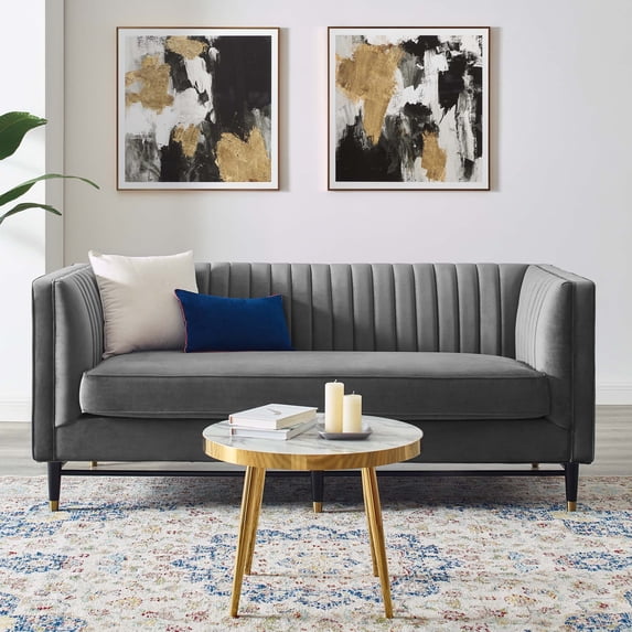 Modway Devote Channel Tufted Performance Velvet Loveseat in Gray
