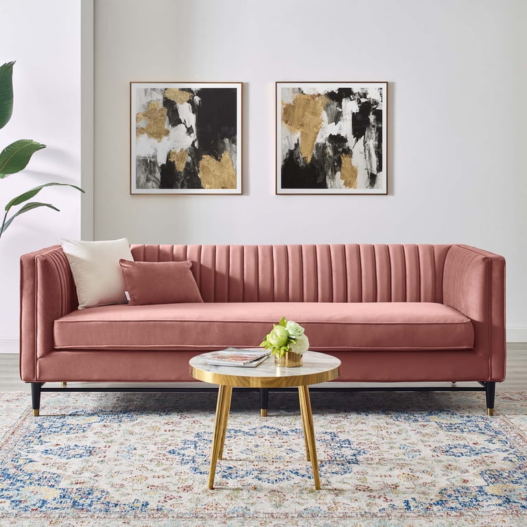 Modway Devote Channel Tufted Performance Velvet Sofa in Dusty Rose
