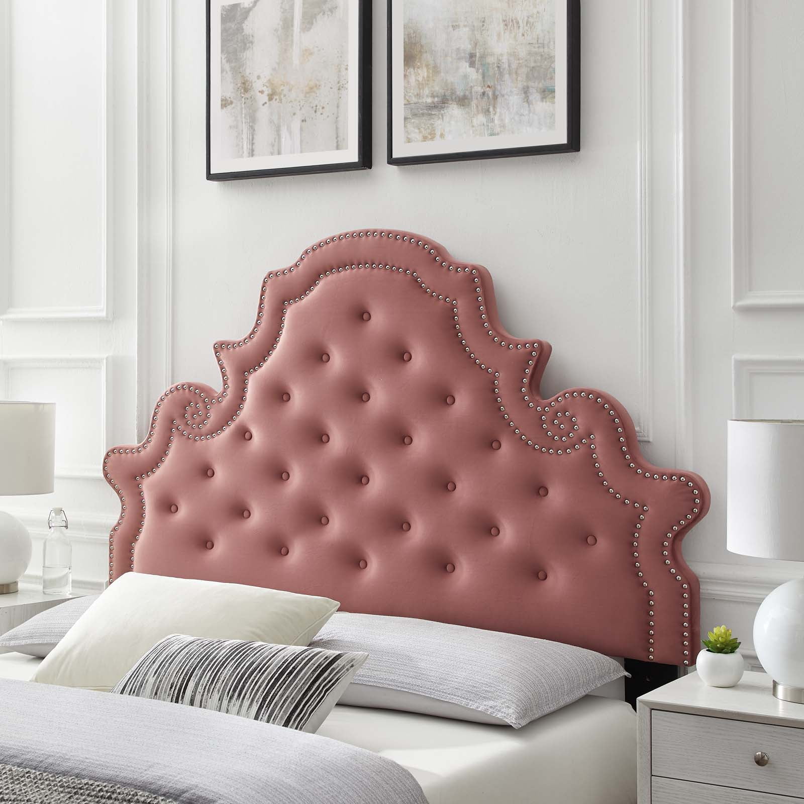 Dusty rose velvet headboard discount