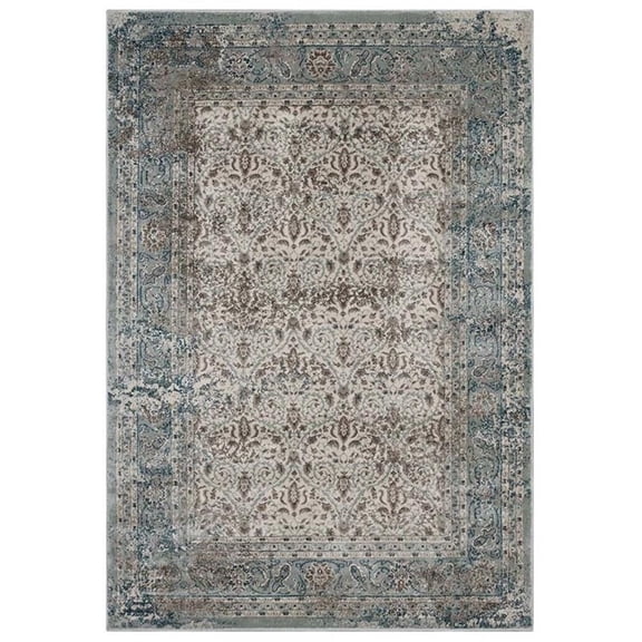 Modway Dilys Distressed Vintage Floral Lattice 8x10 Area Rug in Teal, Brown and Beige