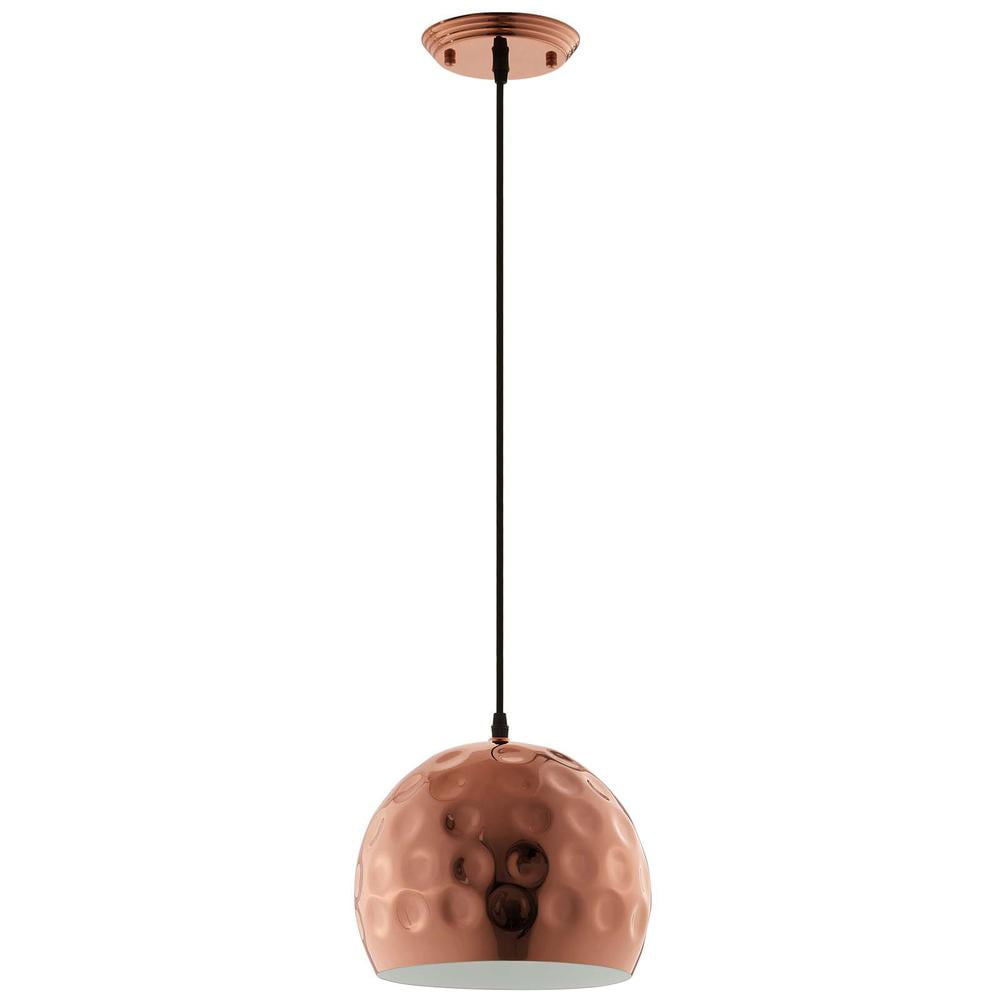 Rose Gold and White 10" Hammered Metal Pendant Light