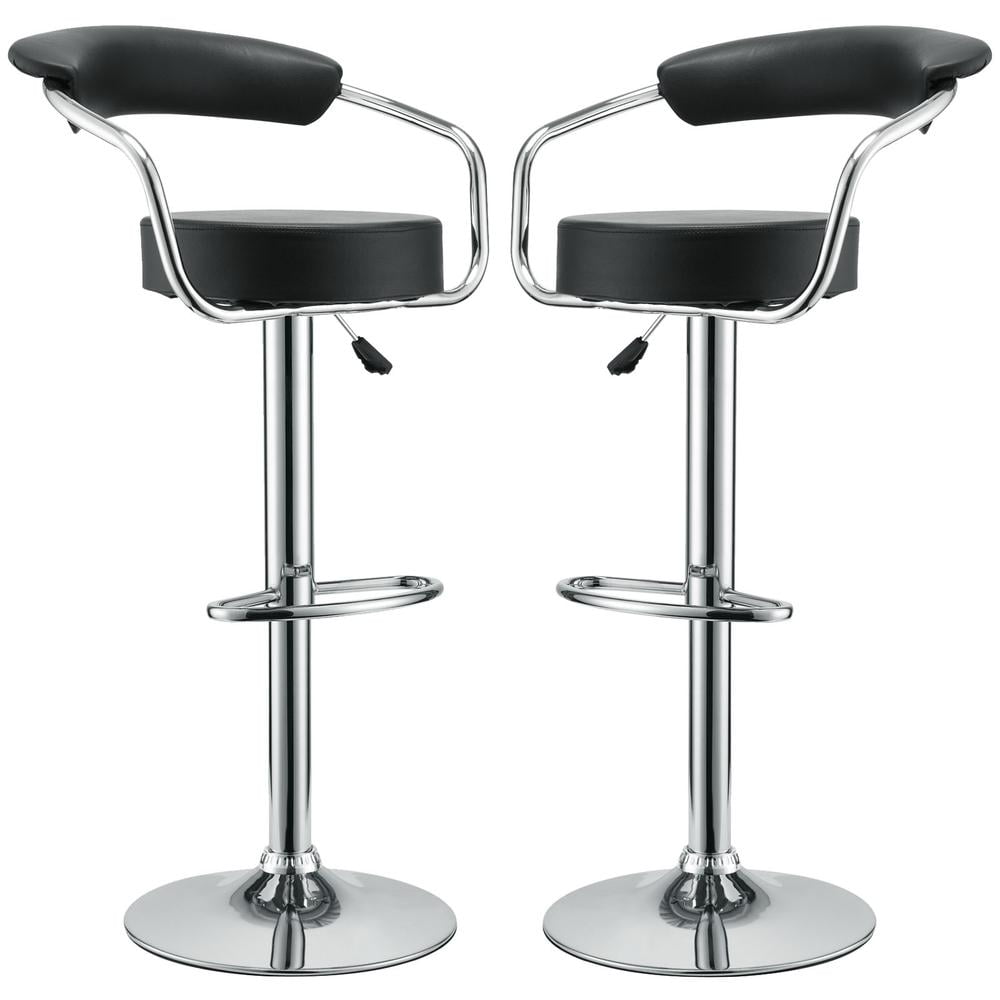 Black Adjustable Swivel Bar Stools with Chrome Base, Set of 2