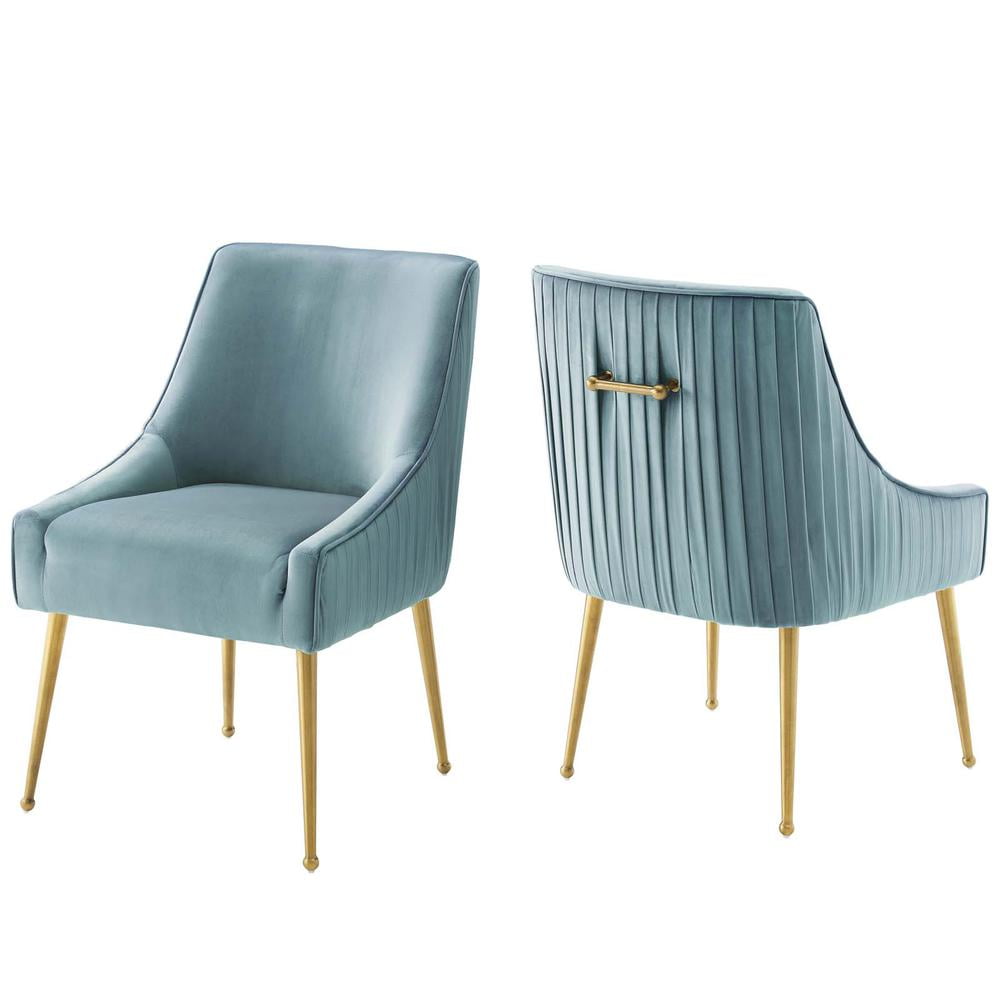 Light Blue Velvet Upholstered Dining Chair Set with Gold Legs