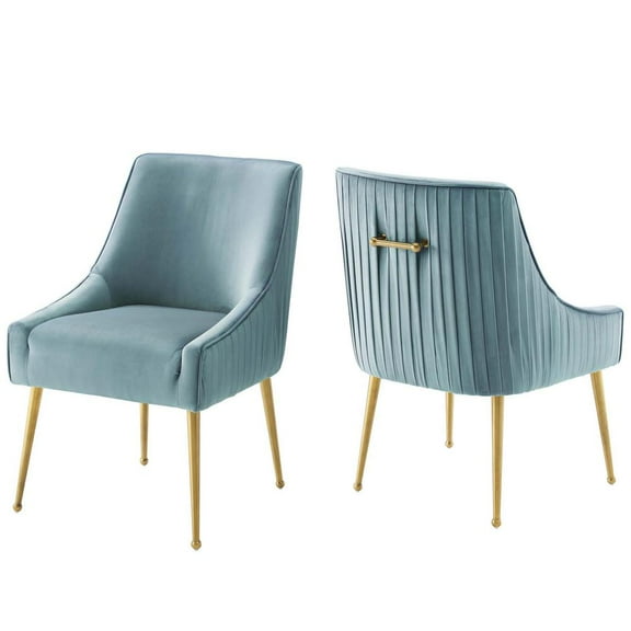 Modway Discern Pleated Back Upholstered Performance Velvet Dining Chair Set of 2 in Light Blue