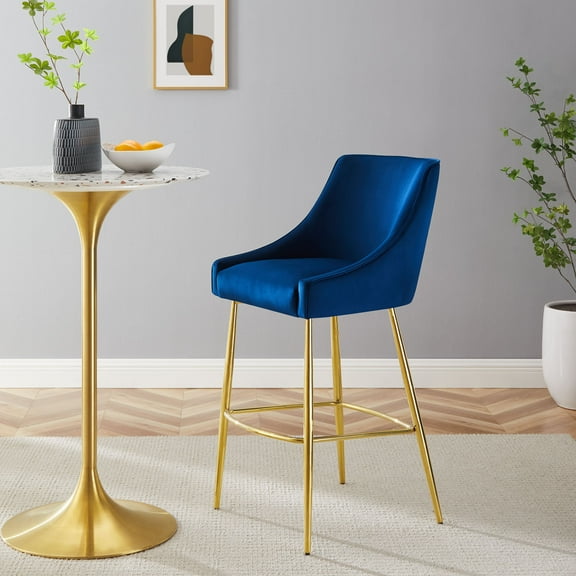 Modway Discern Performance Velvet Bar Stool in Navy