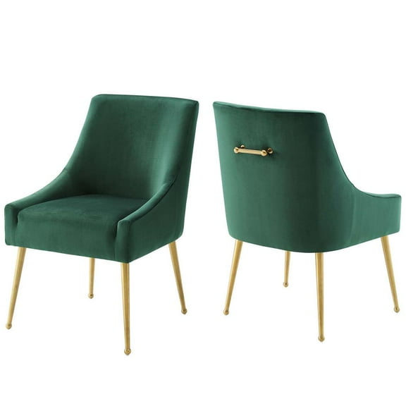 Modway Discern Upholstered Performance Velvet Dining Chair Set of 2 in Green