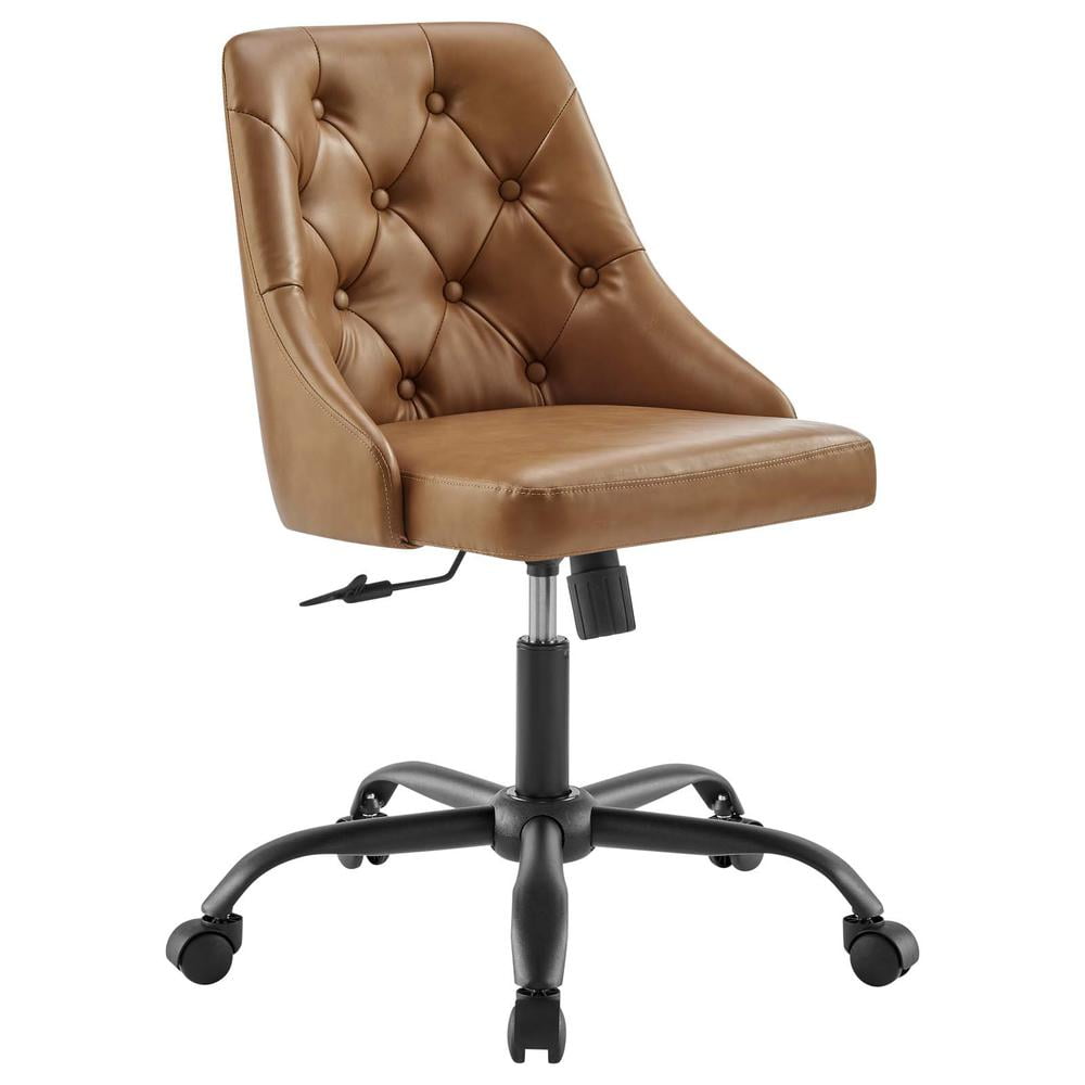 Black Tan Tufted Vegan Leather Swivel Office Chair