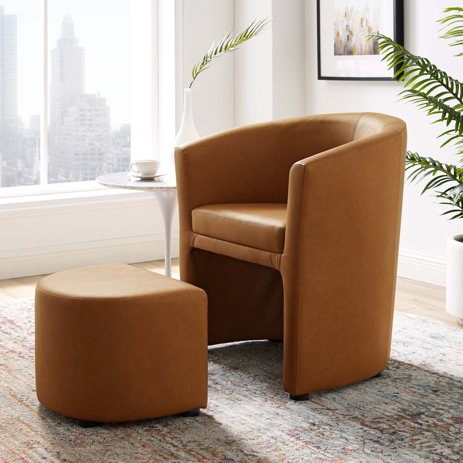 Modway Divulge Armchair and Ottoman in Tan