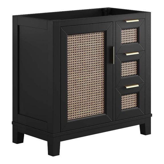 Modway Dixie 36" Solid Wood Bathroom Vanity Cabinet with Tapered Legs in Black