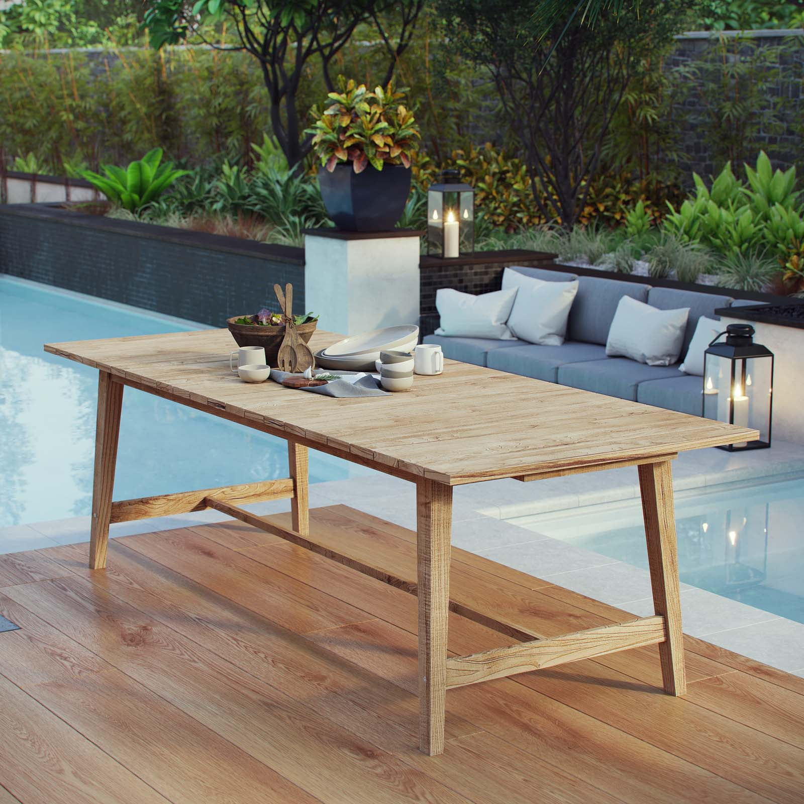 Dorset Natural Teak Outdoor Patio Dining Table, 98.5"