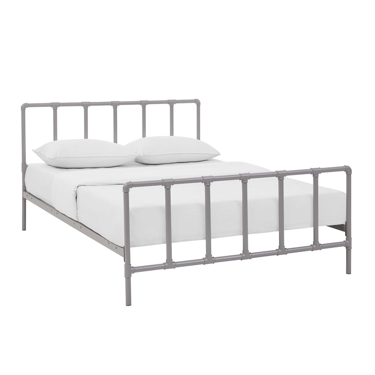 Gray Queen Metal Frame Platform Bed with Headboard and Slats
