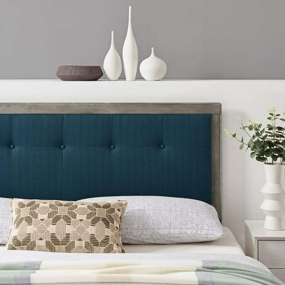 Modway Draper Tufted King Fabric and Wood Headboard in Gray Azure