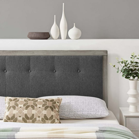 Modway Draper Tufted King Fabric and Wood Headboard in Gray Charcoal