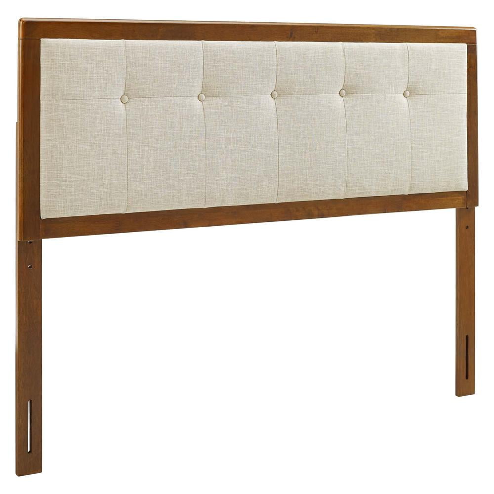 Walnut Beige Tufted Upholstered King Wood Headboard