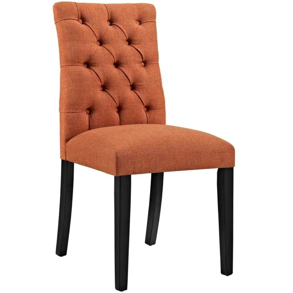 Duchess Orange Tufted Fabric Parsons Side Chair with Wood Legs