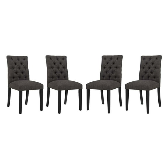 Modway Duchess 21.5" Fabric Solid Rubberwood Dining Chair in Brown (Set of 4)