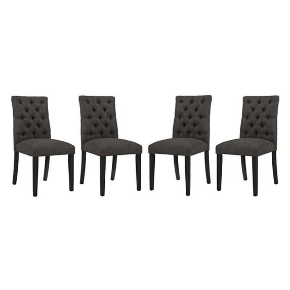 Modway Duchess 21.5" Fabric Solid Rubberwood Dining Chair in Brown (Set of 4)