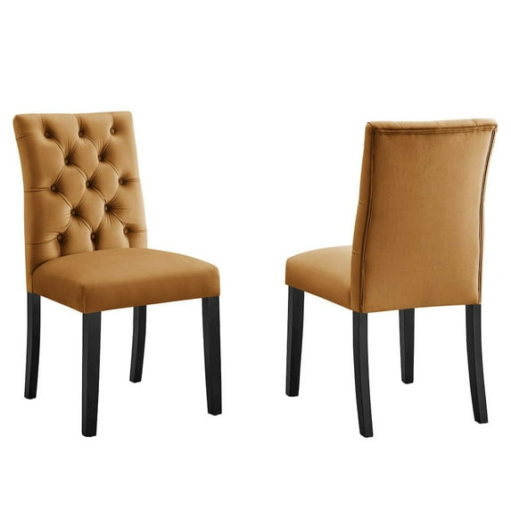 Modway Duchess 21" Modern Velvet Dining Chairs in Cognac Brown/Black (Set of 2)
