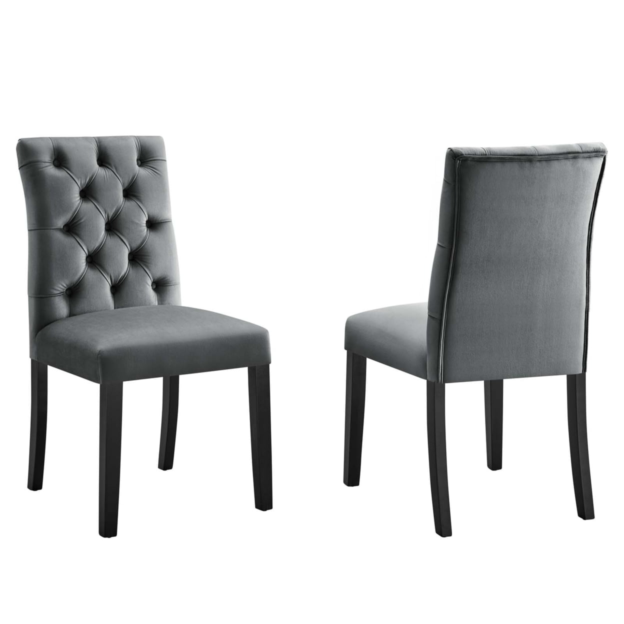 Gray Velvet Upholstered Side Chair with Wood Legs