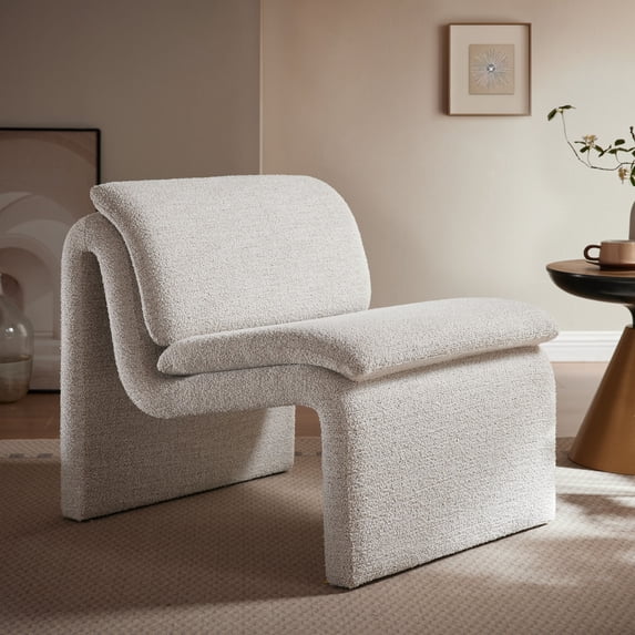 Modway Dune Boucle Upholstered Armless Accent Chair in Parchment