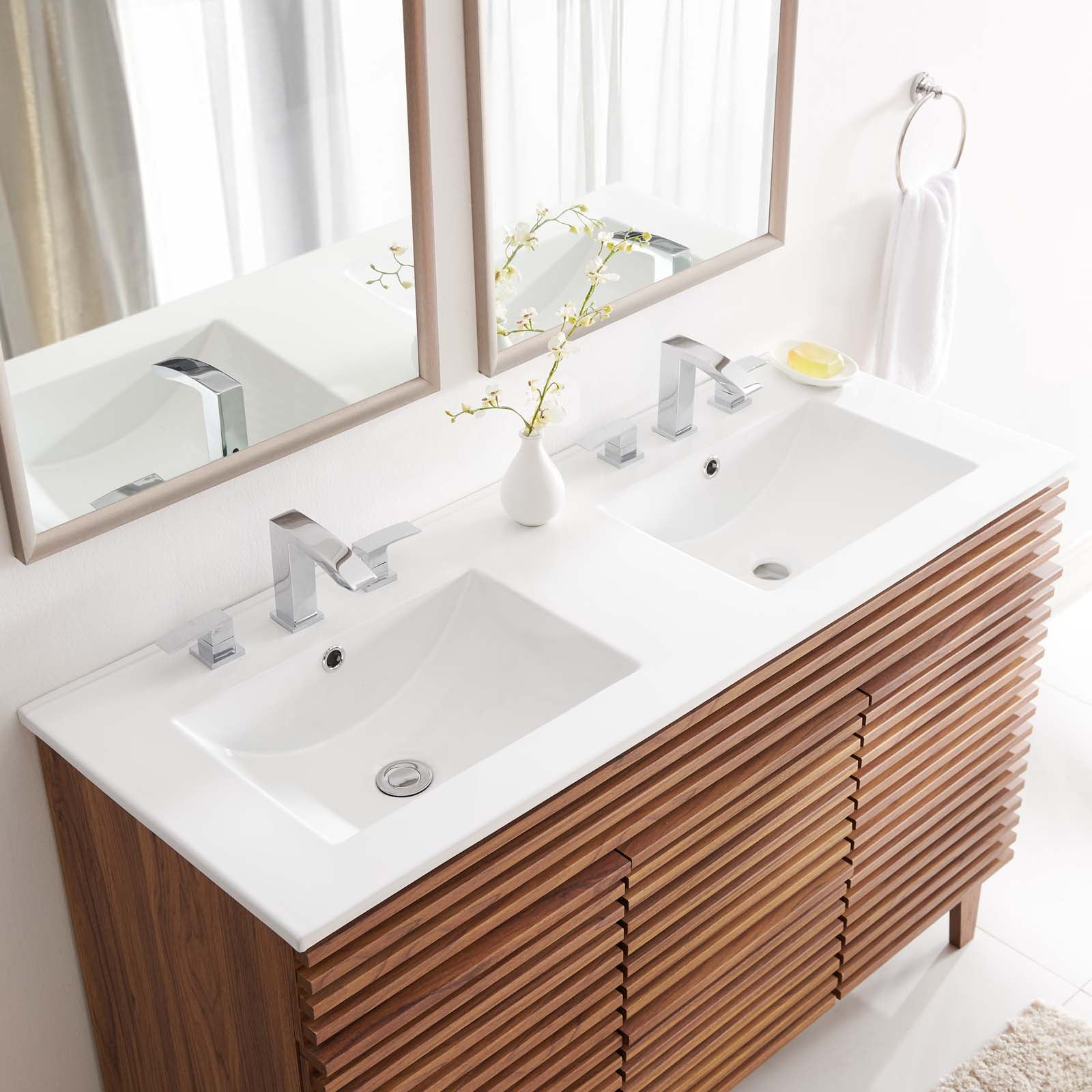 Modway EEI-4376-WHI Ceramic 48" Rectangular Double Basin Sink