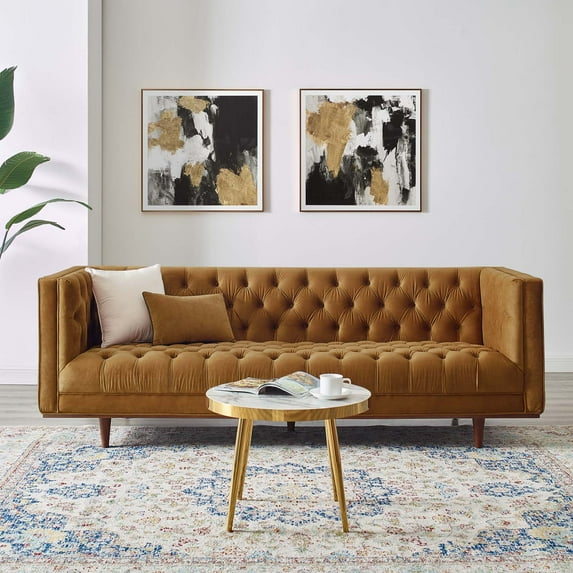 Modway Elation Tufted Performance Velvet Sofa in Cognac