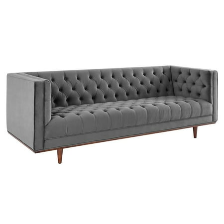 Modway Elation Tufted Performance Velvet Sofa in Gray