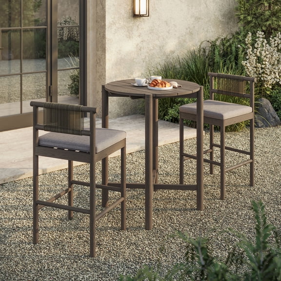 Modway Eleni 3-Piece Outdoor Teak Wood Bar Set in Weathered Gray Pebble