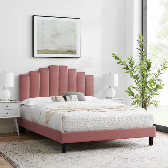 Modway Elise Full Performance Velvet Platform Bed in Dusty Rose