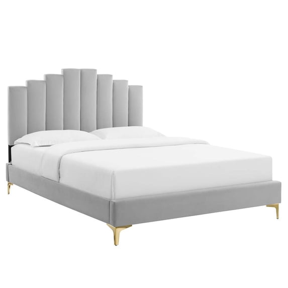 Modway Elise Full Performance Velvet Platform Bed in Light Gray