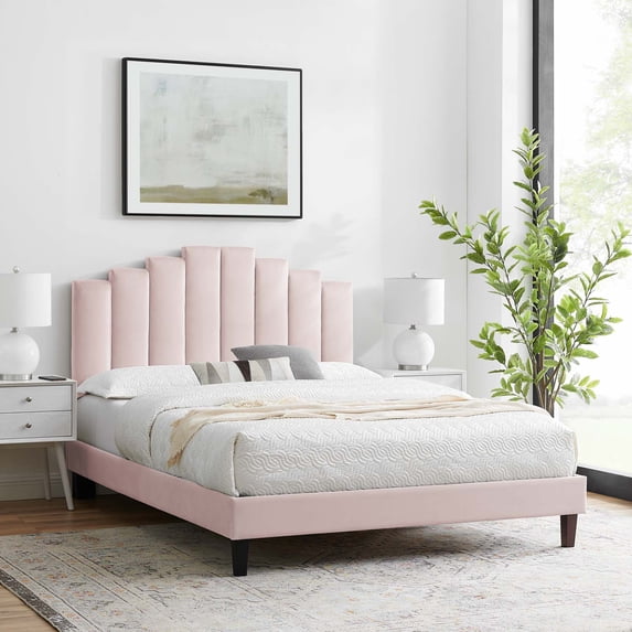 Modway Elise Full Performance Velvet Platform Bed in Pink