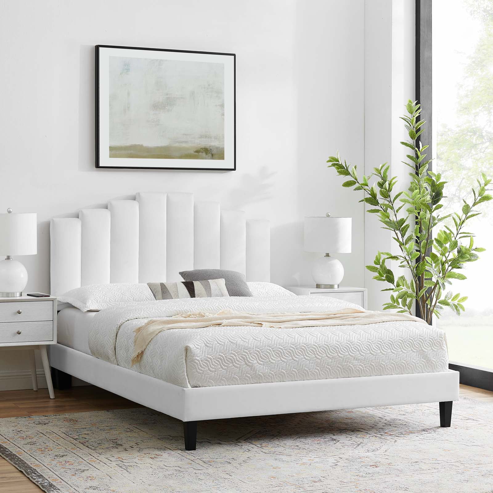 Modway Elise King Performance Velvet Platform Bed in White