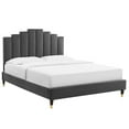 thumbnail image 1 of Modway Elise Queen Performance Velvet Platform Bed in Charcoal, 1 of 10