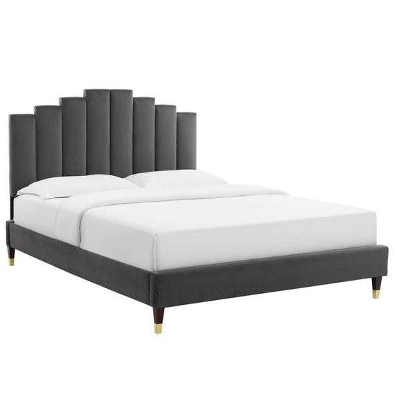 Modway Elise Queen Performance Velvet Platform Bed in Charcoal