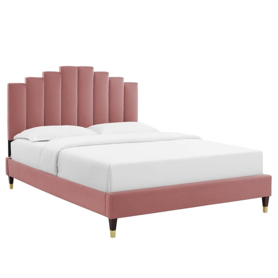 Modway Elise Queen Performance Velvet Platform Bed in Dusty Rose