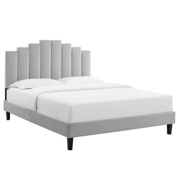 Modway Elise Queen Performance Velvet Platform Bed in Light Gray