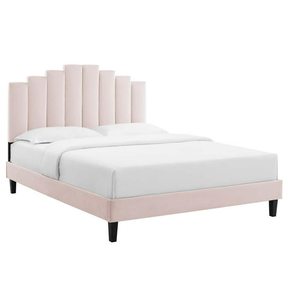 Modway Elise Queen Performance Velvet Platform Bed in Pink