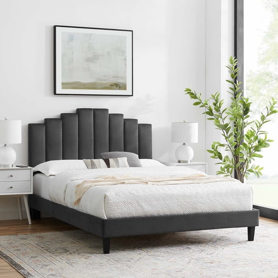 Modway Elise Twin Performance Velvet Platform Bed in Charcoal