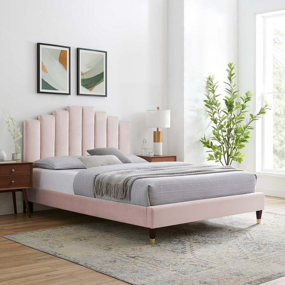 Modway Elise Twin Performance Velvet Platform Bed in Pink