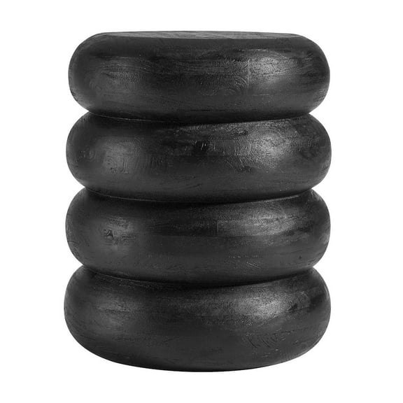 Ellery Round Stacked Wood Side Table in Wirebrush Black