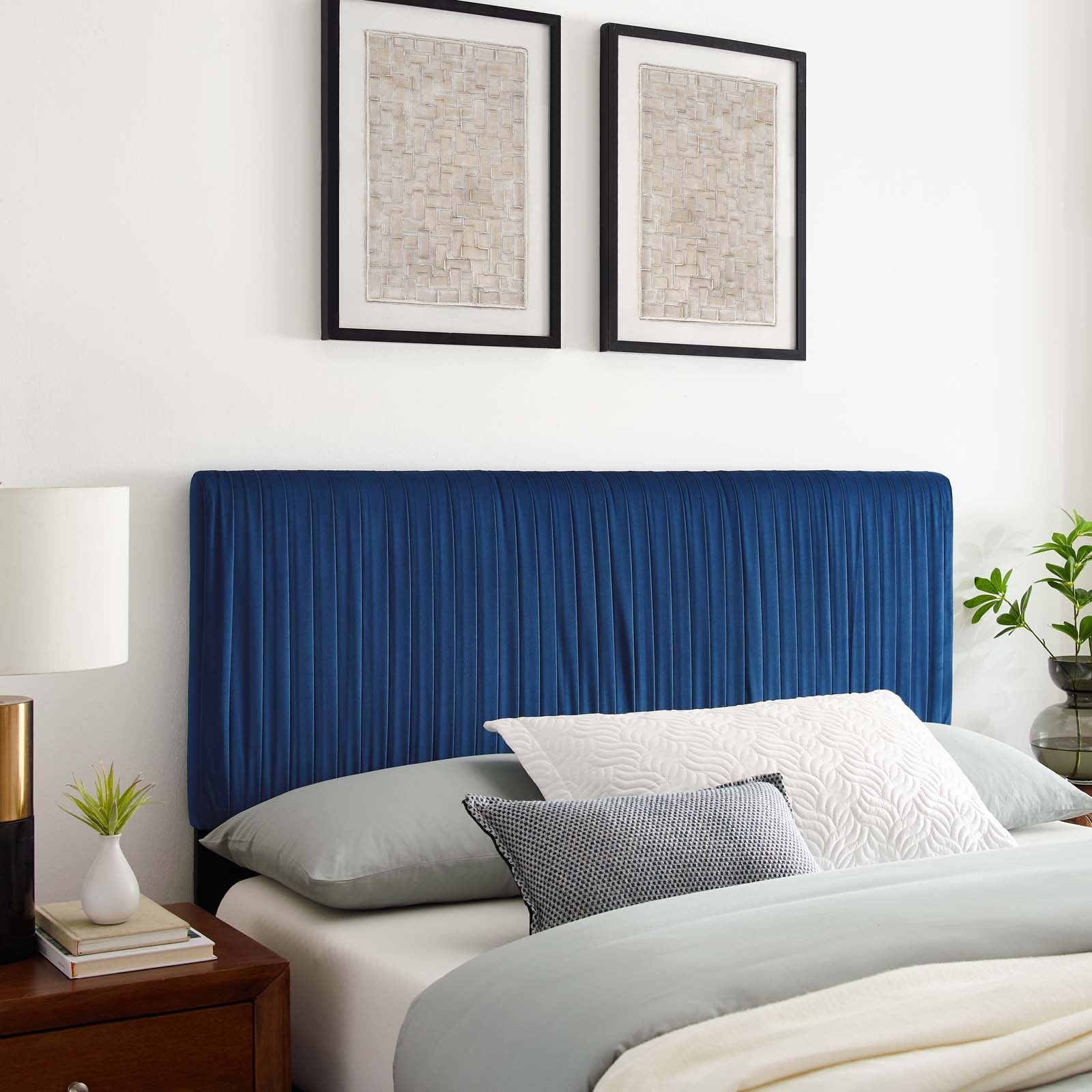 Modway Eloise Channel Tufted Performance Velvet Twin Headboard in Navy ...