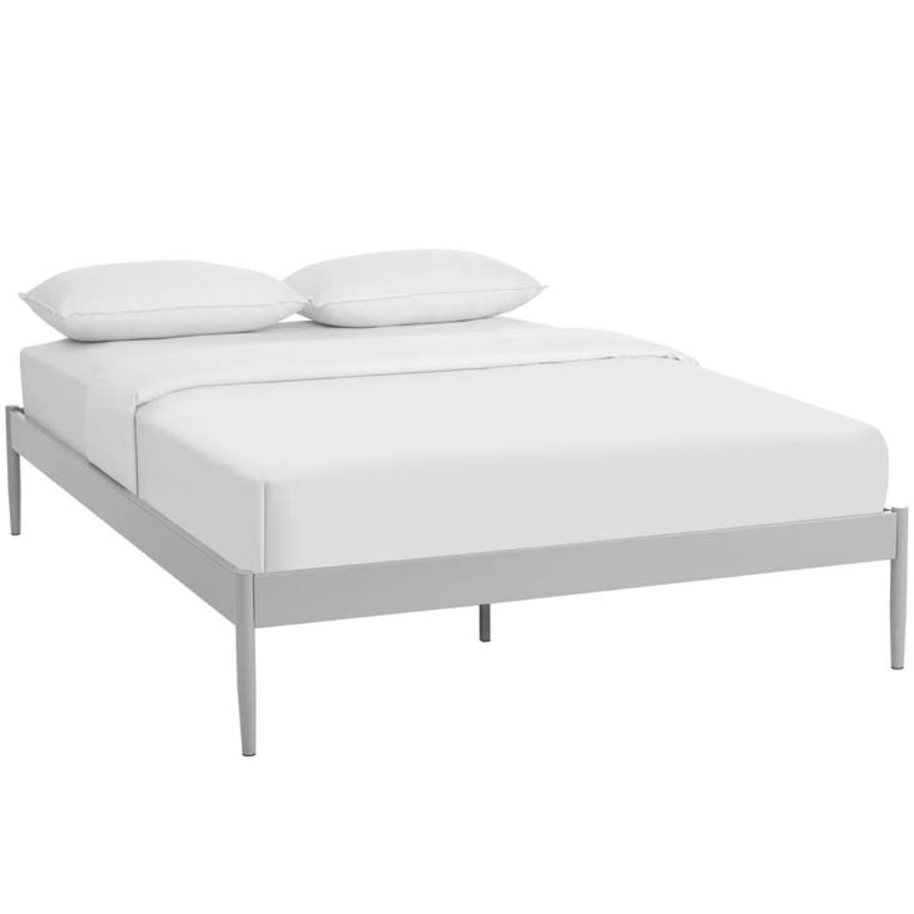 Elsie Minimalist Gray Queen Metal Frame Upholstered Bed with Slats
