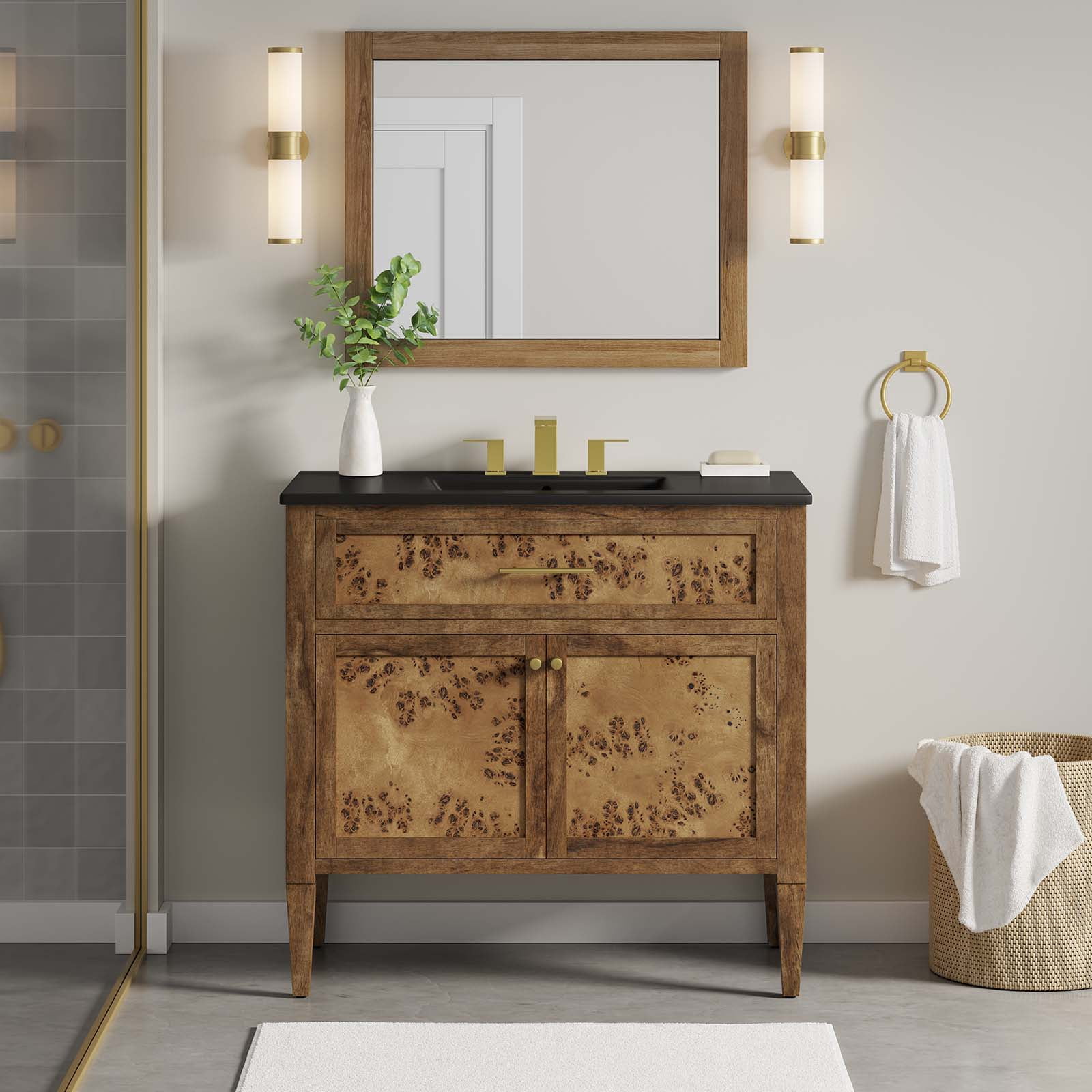 Modway Elysian 36" Wood Bathroom Vanity in Black Brown - Walmart.com