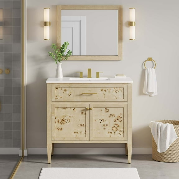 Modway Elysian 36" Wood Bathroom Vanity in White Burl