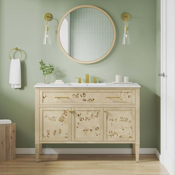 Modway Elysian 48" Wood Single Sink Bathroom Vanity in White Burl