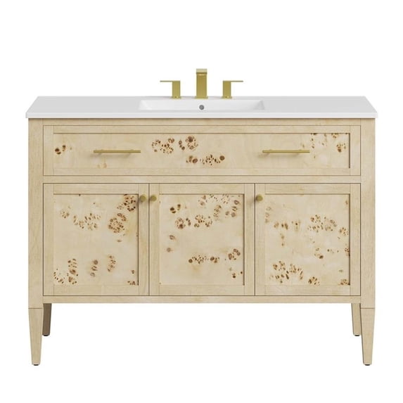 Modway Elysian 48" Single Sink Wood Bathroom Vanity in White/Burl Oatmeal