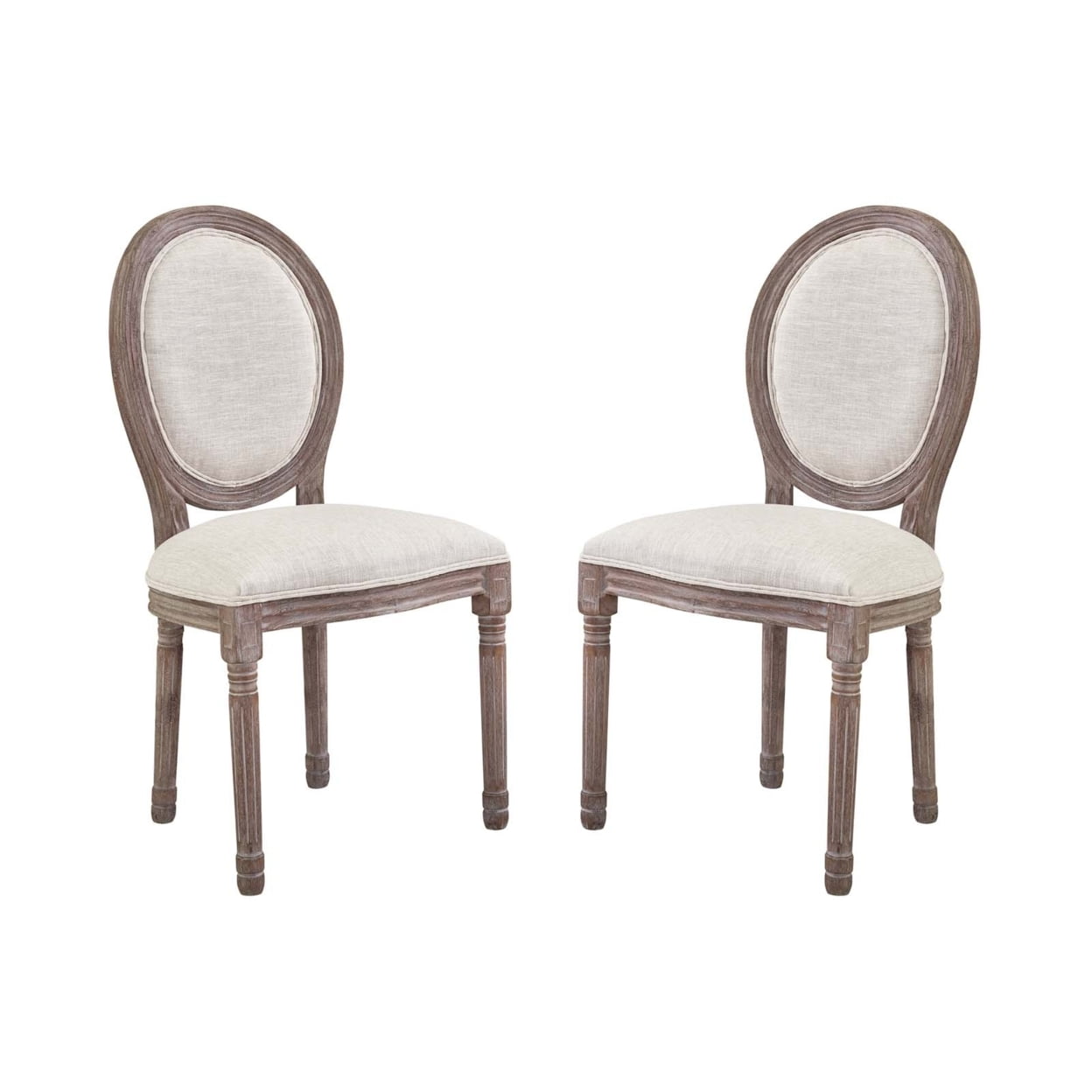 Beige Upholstered Wood Side Chair Set with Oval Back