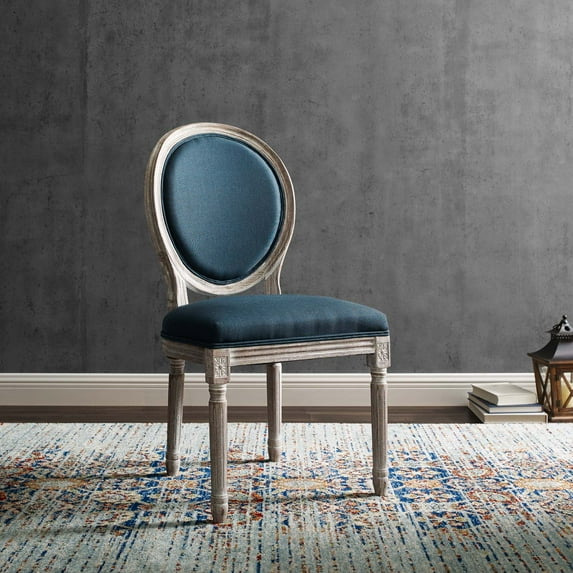 Modway Emanate Vintage French Upholstered Fabric Dining Side Chair in Natural Blue